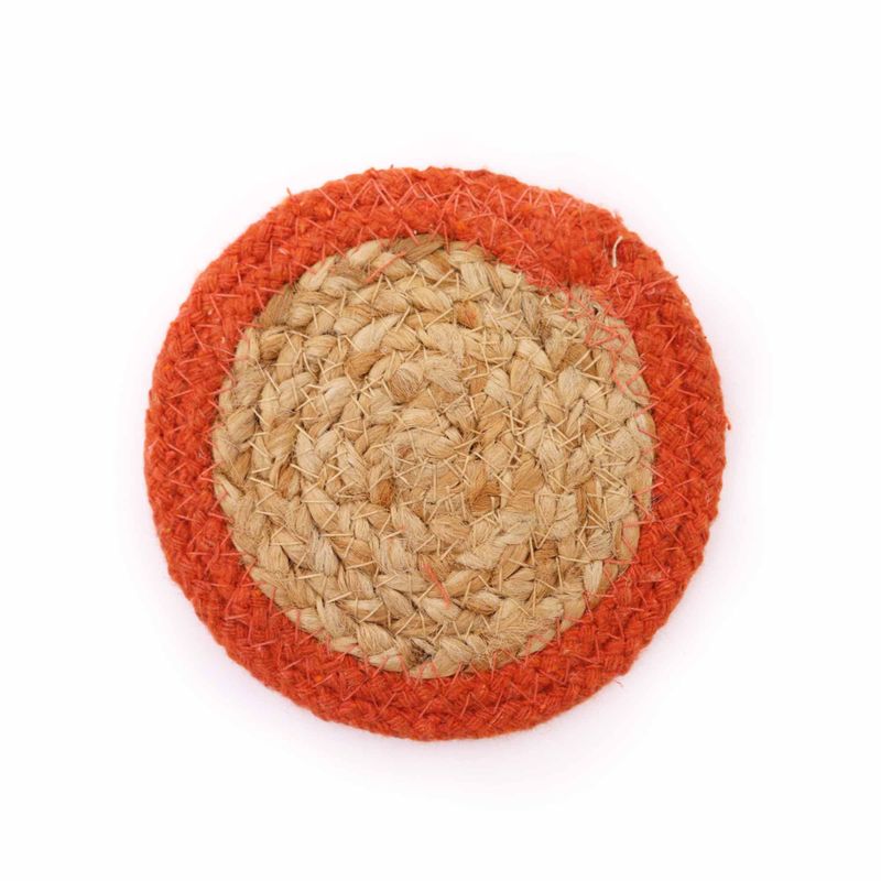 Dessous de Verre Naturel - Jute & Coton 10cm (lot de 4) - Couleurs Mixtes dans un Panier