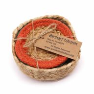 Dessous de Verre Naturel - Jute & Coton 10cm (lot de 4) - Couleurs Mixtes dans un Panier