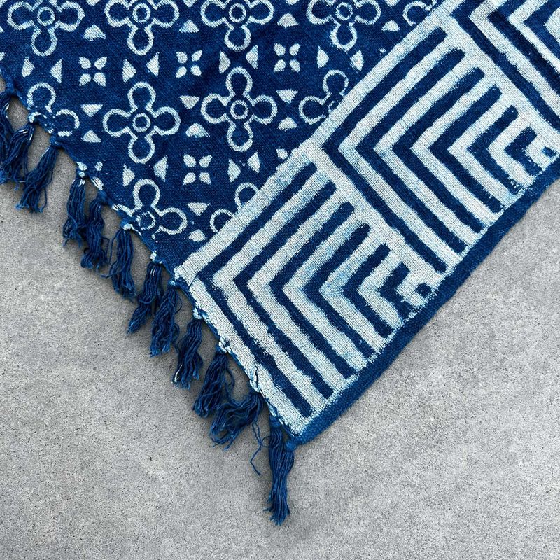 Jeté de canapé/lit Indigo Fait main - 170x120cm - Carreaux Kasba