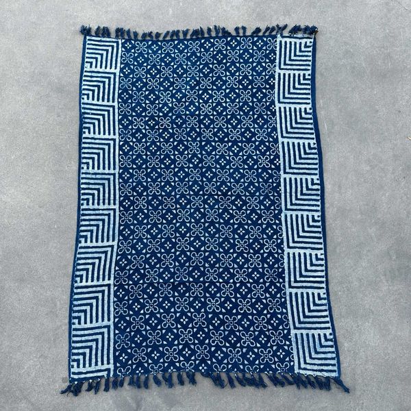Jeté de canapé/lit Indigo Fait main - 170x120cm - Carreaux Kasba