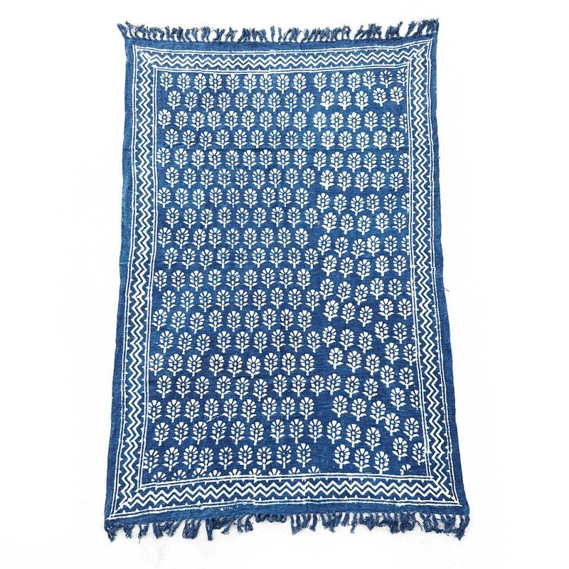 Jeté de canapé/lit Indigo Fait main - 170x120cm - Fleur de Chhota