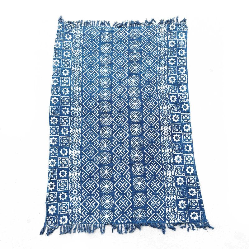 Jeté de canapé/lit Indigo Fait main - 170x120cm - Rayures Desi