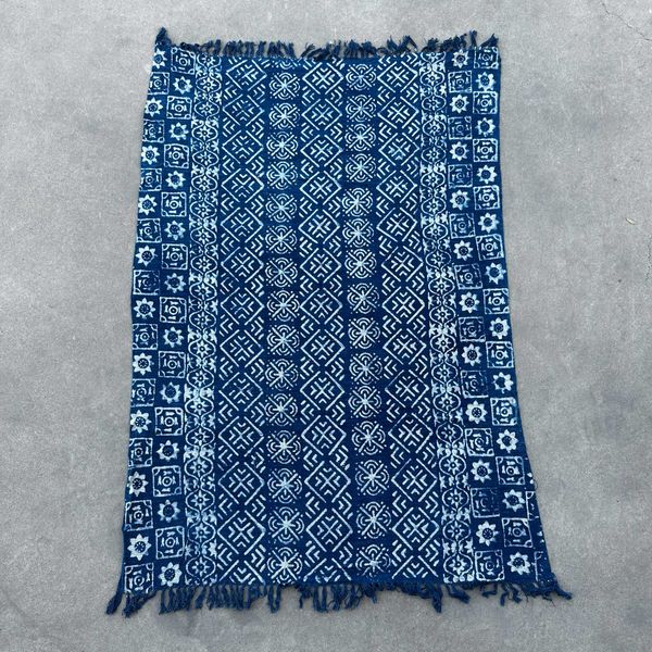 Jeté de canapé/lit Indigo Fait main - 170x120cm - Rayures Desi