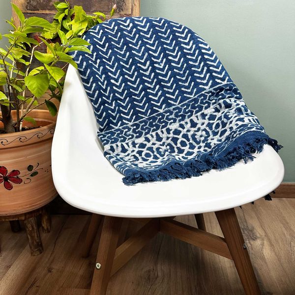 Jeté de canapé/lit Indigo Fait main - 170x120cm - Flèches Seedha