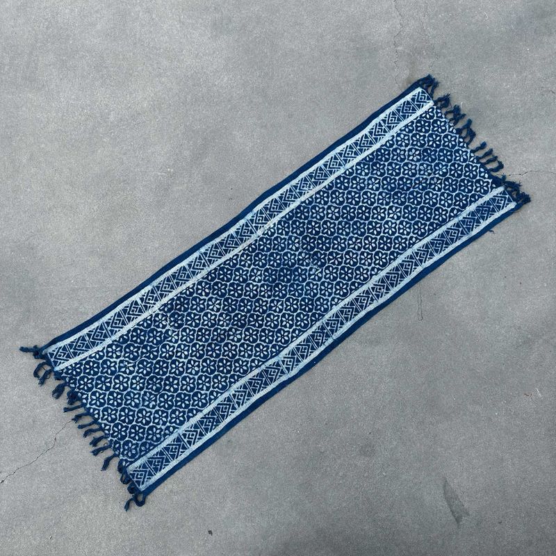 Jeté de canapé/lit Indigo Fait main - 170x60cm - Carreaux Madjid