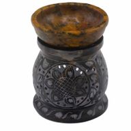 Brûleur à Huile en Pierre Ollaire 10cm - Fleur Mandala - Noir & Jaune