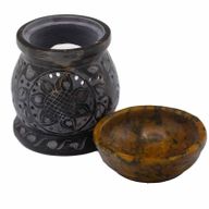Brûleur à Huile en Pierre Ollaire 10cm - Fleur Mandala - Noir & Jaune
