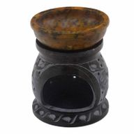 Brûleur à Huile en Pierre Ollaire 10cm - Fleur Mandala - Noir & Jaune