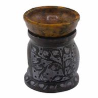 Brûleur à Huile en Pierre Ollaire 10cm - Fleur Mandala - Noir & Jaune