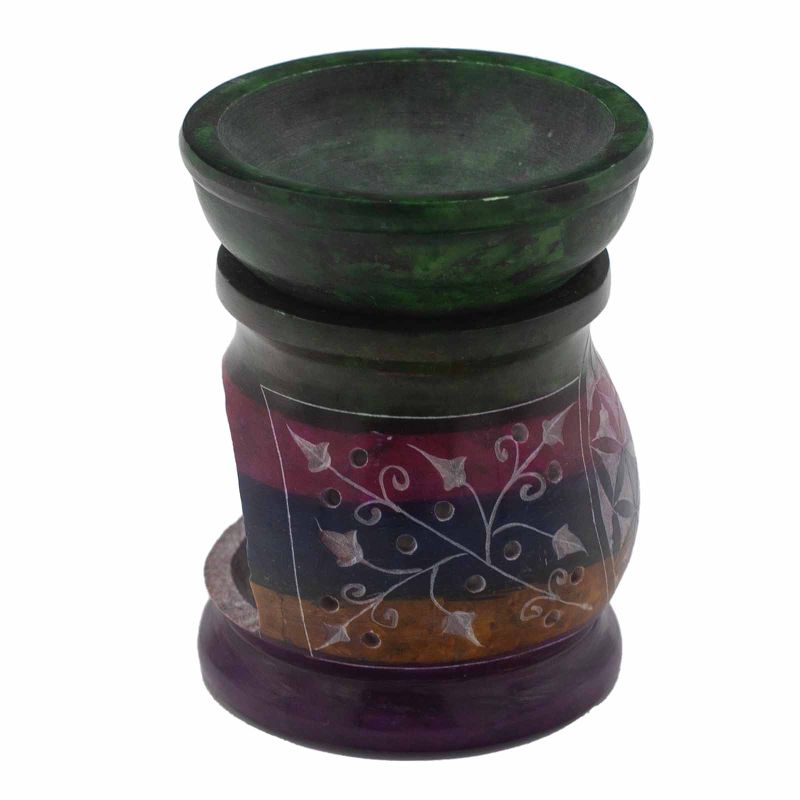 Brûleur à Huile en Pierre Ollaire 10cm - Fleur de Vie - Cinq couleurs