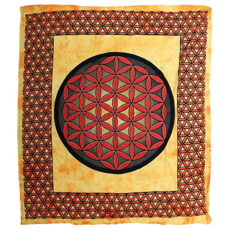 Couvre-lit Double en Coton et/ou Suspension Murale - Fleur de Vie - Orange