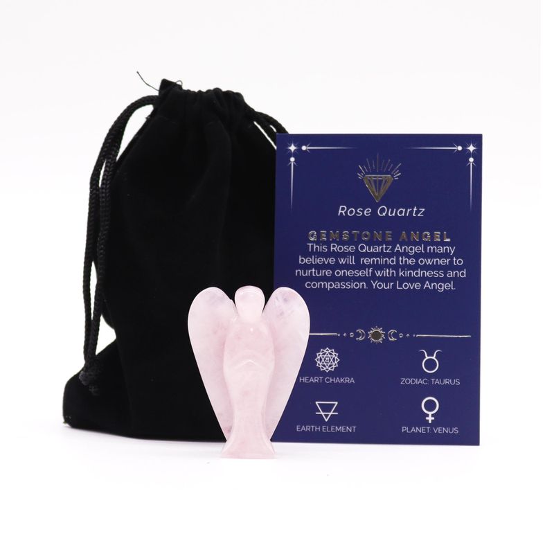 Ange en Pierre Précieuse Sculptée à la Main - Quartz Rose