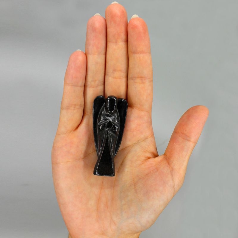 Ange en Pierre Précieuse Sculptée à la Main - Agate Noire