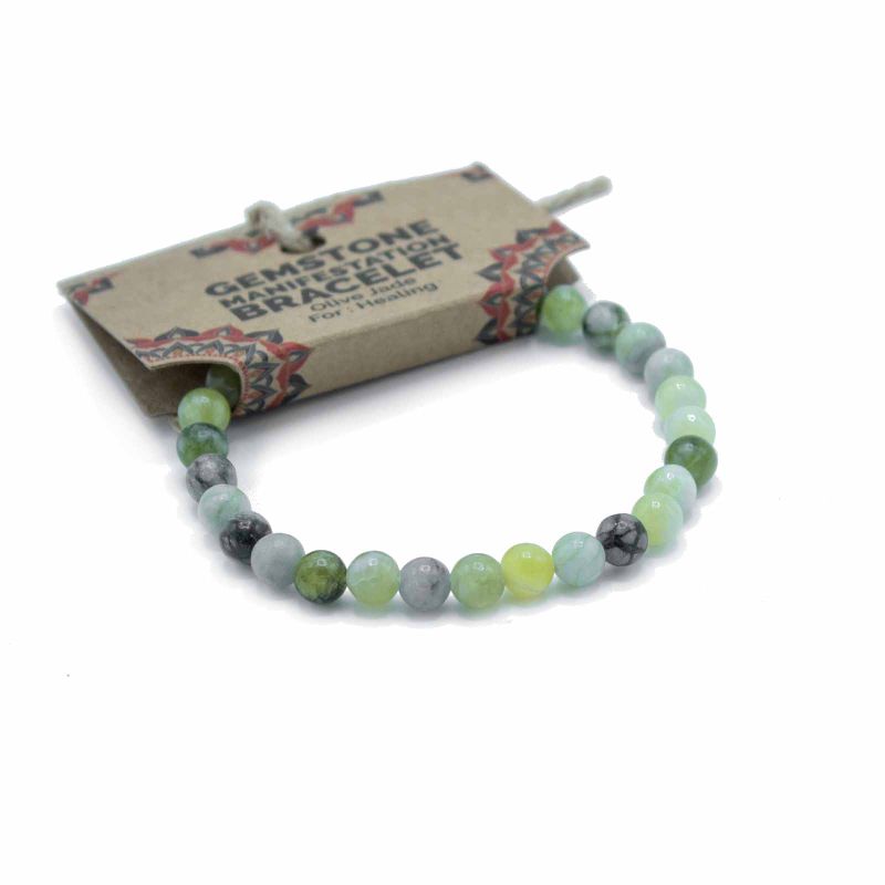 Bracelet de Manifestation en Pierres Précieuses - Jade Olive - Guérison