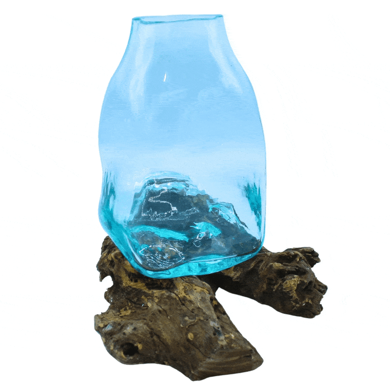 Grand Vase en Verre Fondu sur Bois - Terrarium sur Bois