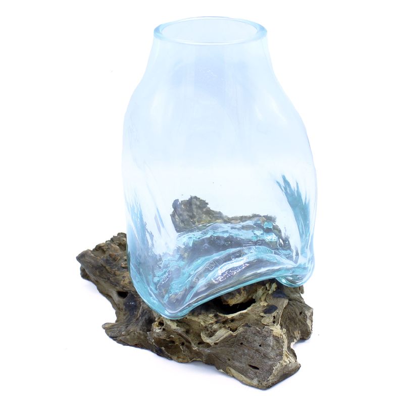 Grand Vase en Verre Fondu sur Bois - Terrarium sur Bois