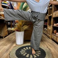 Pantalon de Yoga & Festival - Pêcheur Thaïlandais Mandala Mantra sur Gris