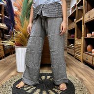 Pantalon de Yoga & Festival - Pêcheur Thaïlandais Mandala Mantra sur Gris