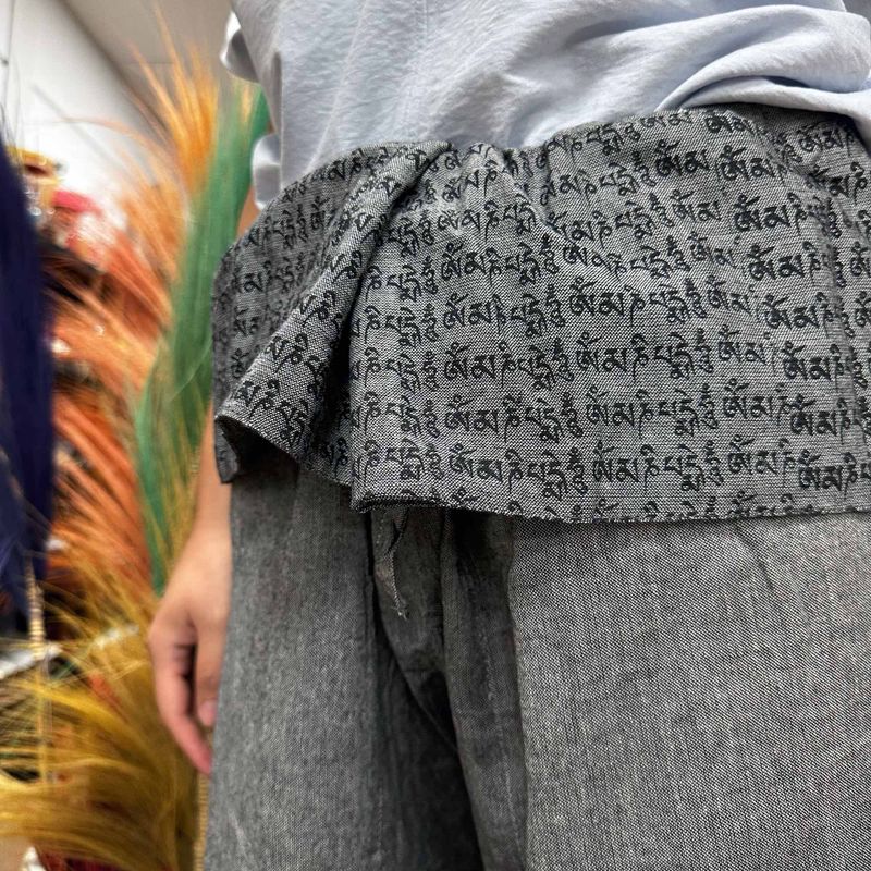 Pantalon de Yoga & Festival - Pêcheur Thaïlandais Mandala Mantra sur Gris