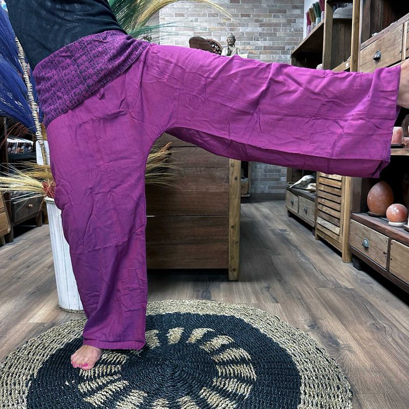 Pantalon de Yoga & Festival - Pêcheur Thaïlandais Mandala Mantra sur Violet
