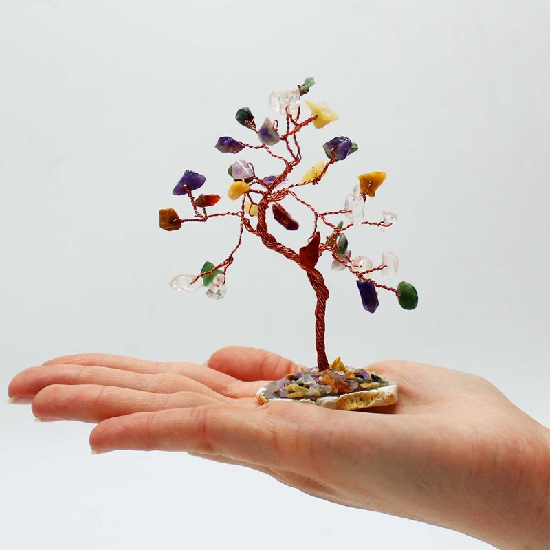 Arbre à Pierres Précieuses - Multiples Pierres sur Base d'Agate Naturelle (35 pierres)