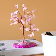 Arbre à Pierres Précieuses - Quartz Rose sur Base d'Agate Naturelle (35 pierres)