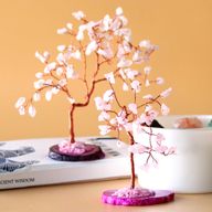 Arbre à Pierres Précieuses - Quartz Rose sur Base d'Agate Naturelle (35 pierres)
