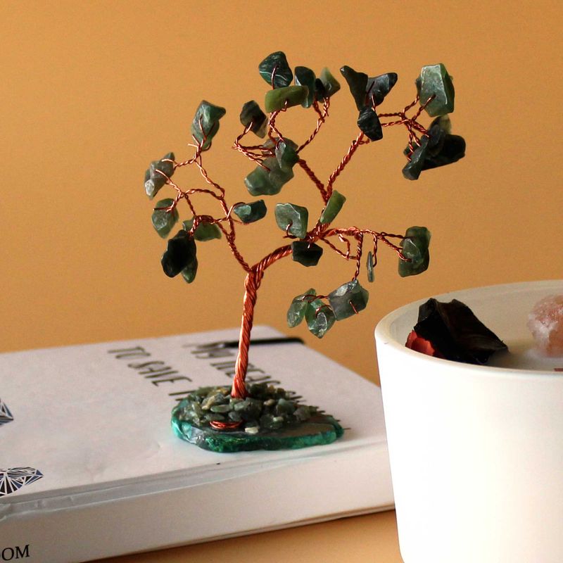 Arbre à Pierres Précieuses - Aventurine Verte sur Base d'Agate Naturelle Verte (35 pierres)