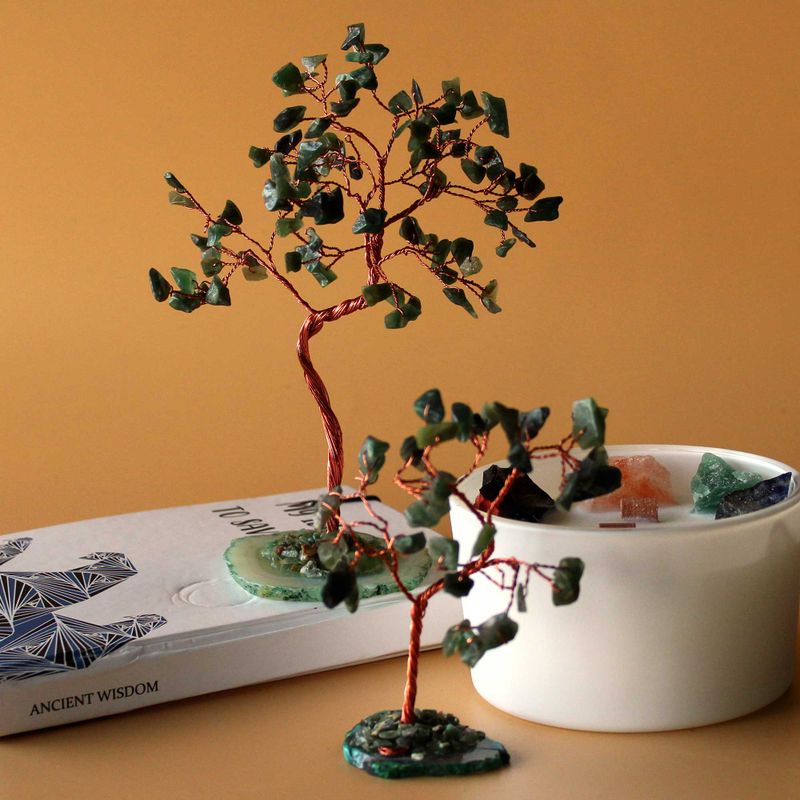 Arbre à Pierres Précieuses - Aventurine Verte sur Base d'Agate Naturelle Verte (35 pierres)