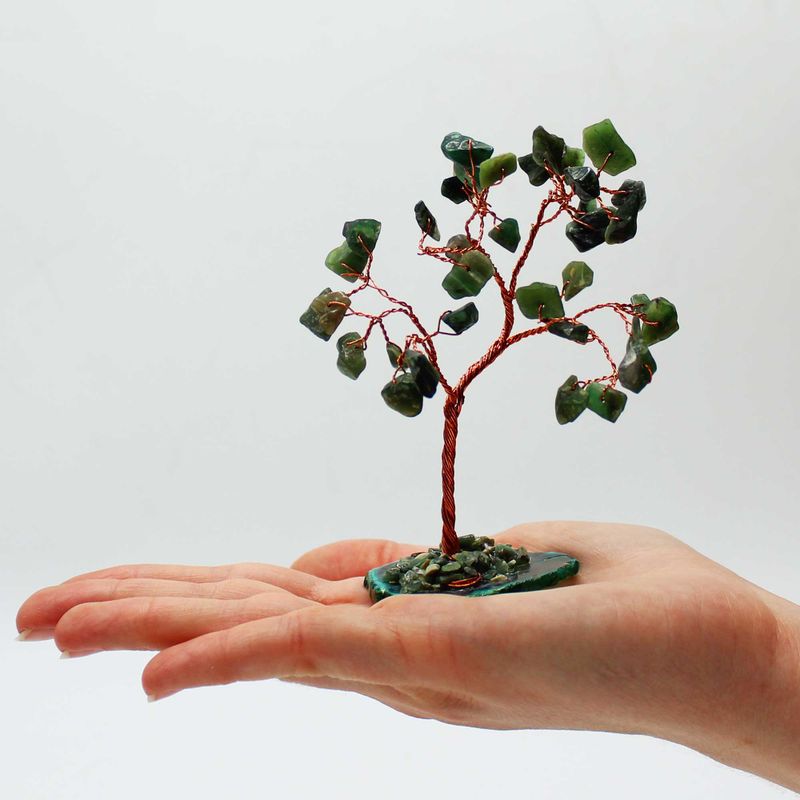 Arbre à Pierres Précieuses - Aventurine Verte sur Base d'Agate Naturelle Verte (35 pierres)