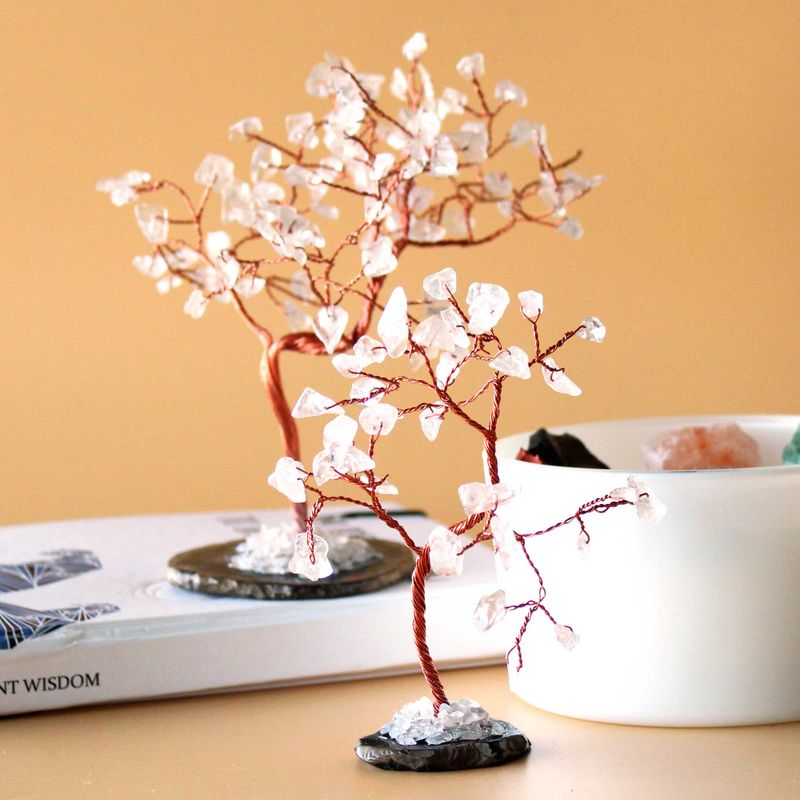 Arbre à Pierres Précieuses - Quartz Rocheux sur Base d'Agate Naturelle Noire (35 pierres)