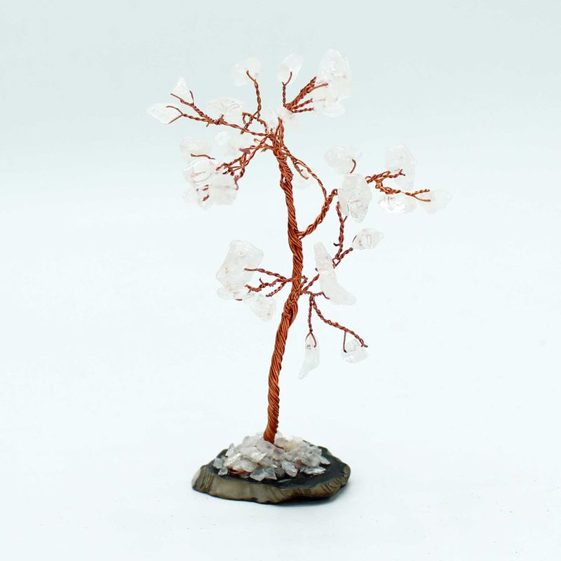 Arbre à Pierres Précieuses - Quartz Rocheux sur Base d'Agate Naturelle Noire (35 pierres)