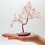 Grand Arbre de Pierres Précieuses - Quartz rose surBase d'Agate Naturelle Rose (100 pierres)