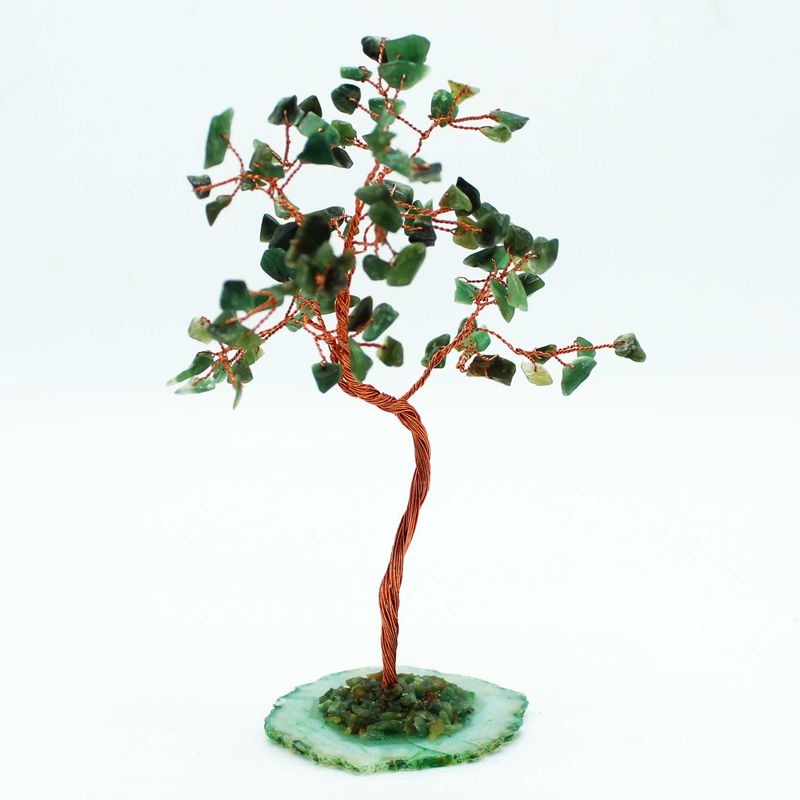 Grand Arbre de Pierres Précieuses  - Aventurine verte sur Base d'Agate Naturelle Verte (100 pierres)