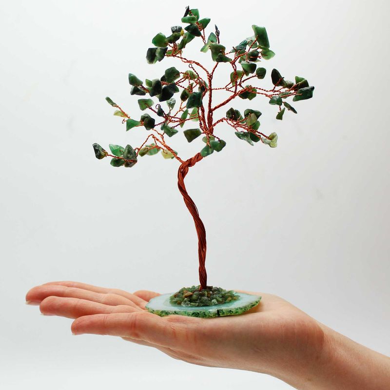 Grand Arbre de Pierres Précieuses  - Aventurine verte sur Base d'Agate Naturelle Verte (100 pierres)