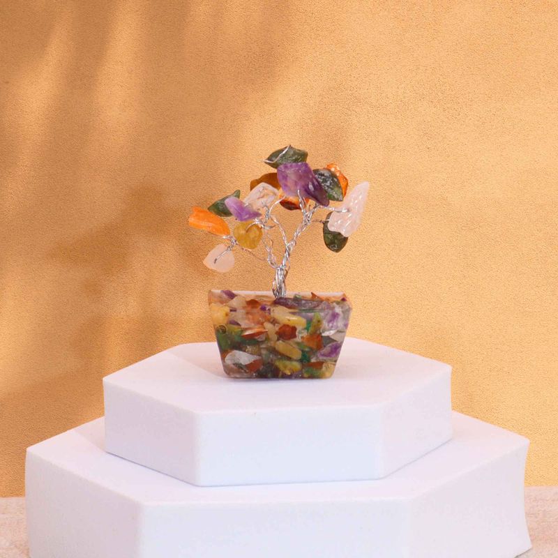 Mini Arbre de Pierres Précieuses sur Base d'Orgonite - Multi-pierres (15 pierres)