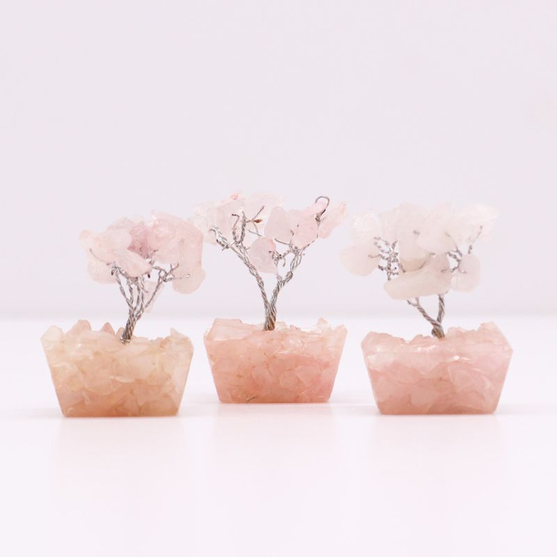 Mini Arbre de Pierres Précieuses sur Base d'Orgonite - Quartz Rose (15 pierres)
