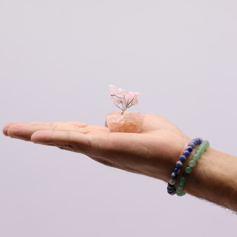 Mini Arbre de Pierres Précieuses sur Base d'Orgonite - Quartz Rose (15 pierres)