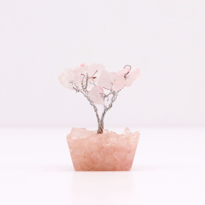 Mini Arbre de Pierres Précieuses sur Base d'Orgonite - Quartz Rose (15 pierres)