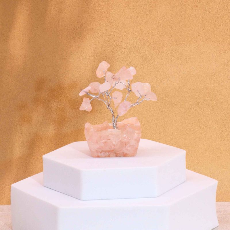 Mini Arbre de Pierres Précieuses sur Base d'Orgonite - Quartz Rose (15 pierres)