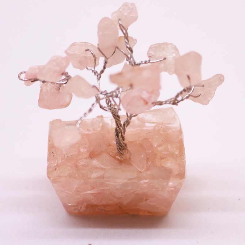 Mini Arbre de Pierres Précieuses sur Base d'Orgonite - Quartz Rose (15 pierres)
