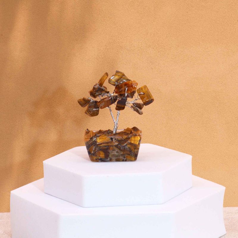 Mini Arbre de Pierres Précieuses sur Base d'Orgonite - Œil du Tigre (15 pierres)