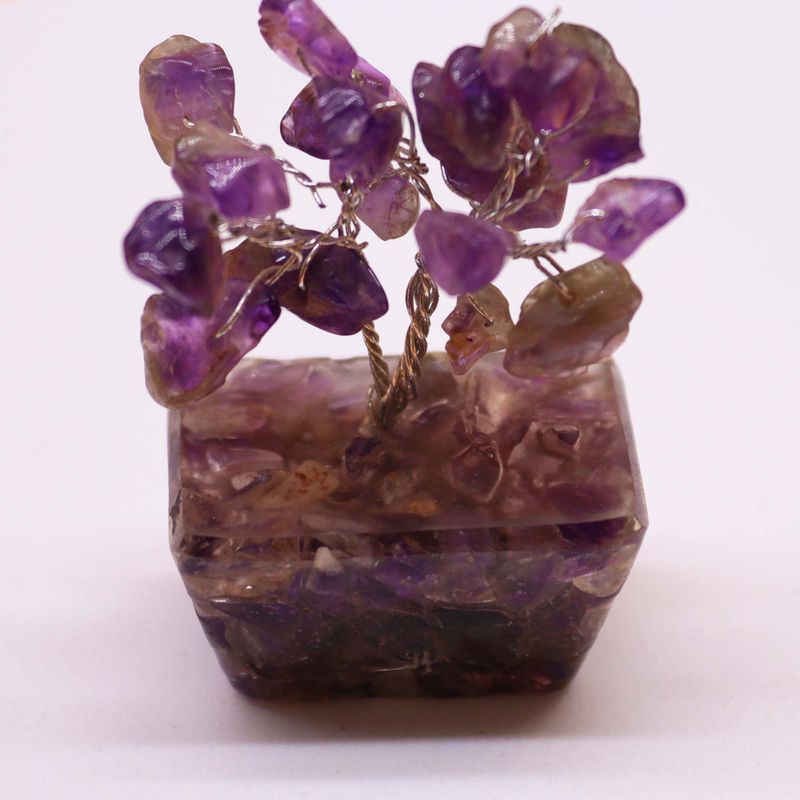 Mini Arbre de Pierres Précieuses sur Base d'Orgonite - Améthyste (15 pierres)