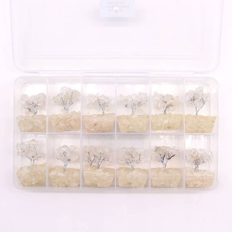 Mini Arbre de Pierres Précieuses sur Base d'Orgonite - Quartz de Roche (15 pierres)