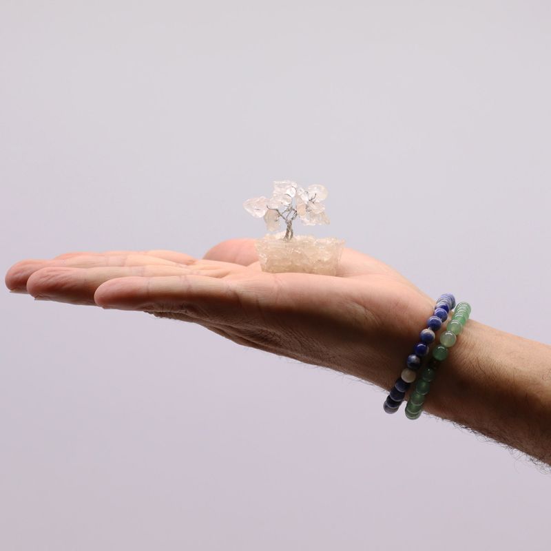 Mini Arbre de Pierres Précieuses sur Base d'Orgonite - Quartz de Roche (15 pierres)