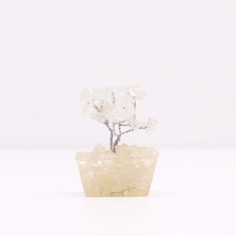 Mini Arbre de Pierres Précieuses sur Base d'Orgonite - Quartz de Roche (15 pierres)