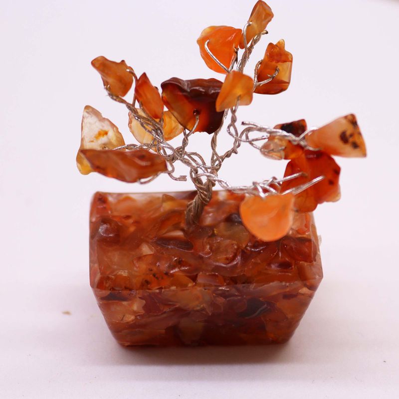 Mini Arbre de Pierres Précieuses sur Base d'Orgonite - Cornaline (15 pierres)