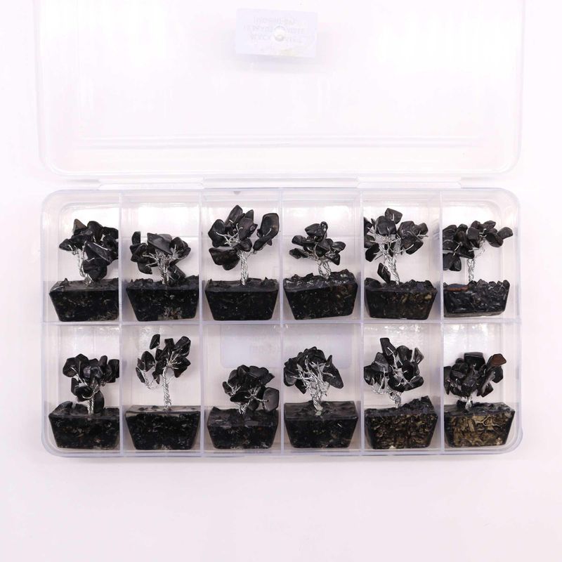 Mini Arbre de Pierres Précieuses sur Base d'Orgonite - Agate Noire (15 pierres)