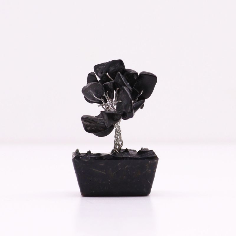 Mini Arbre de Pierres Précieuses sur Base d'Orgonite - Agate Noire (15 pierres)