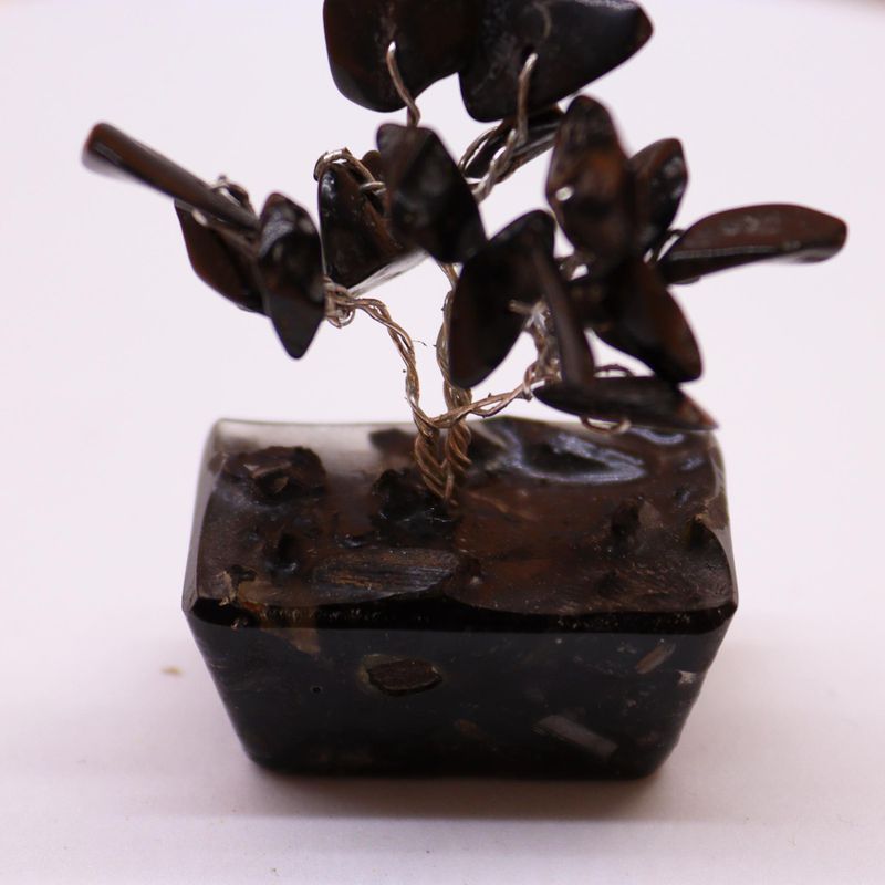 Mini Arbre de Pierres Précieuses sur Base d'Orgonite - Agate Noire (15 pierres)